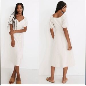 Madewell Womens Cream Midi Dress Puff-Sleeves Button-Wrap Size 10